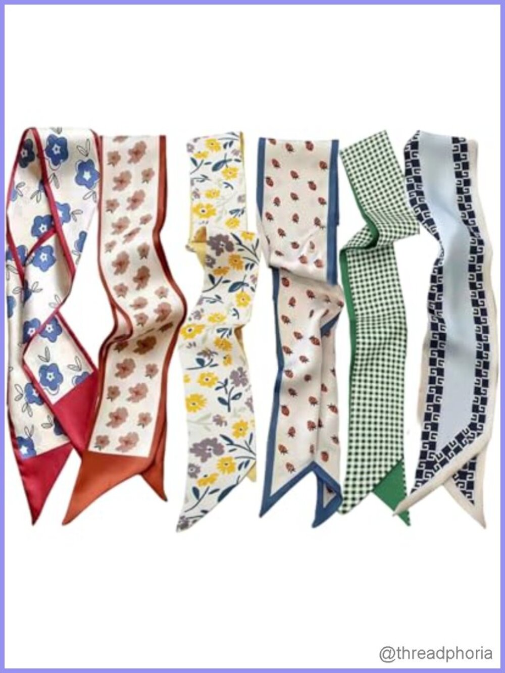 6 Pack Fashion Scarves Simulated Silk Hair Handbag Accessory Scarf Sets